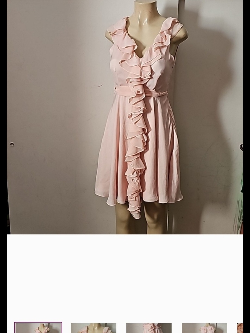 Ruffled V-Neck Mini Dress in Soft Pink
